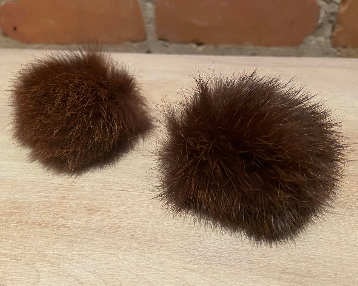 Brown Rabbit Fur Pom Pom Scrunchie