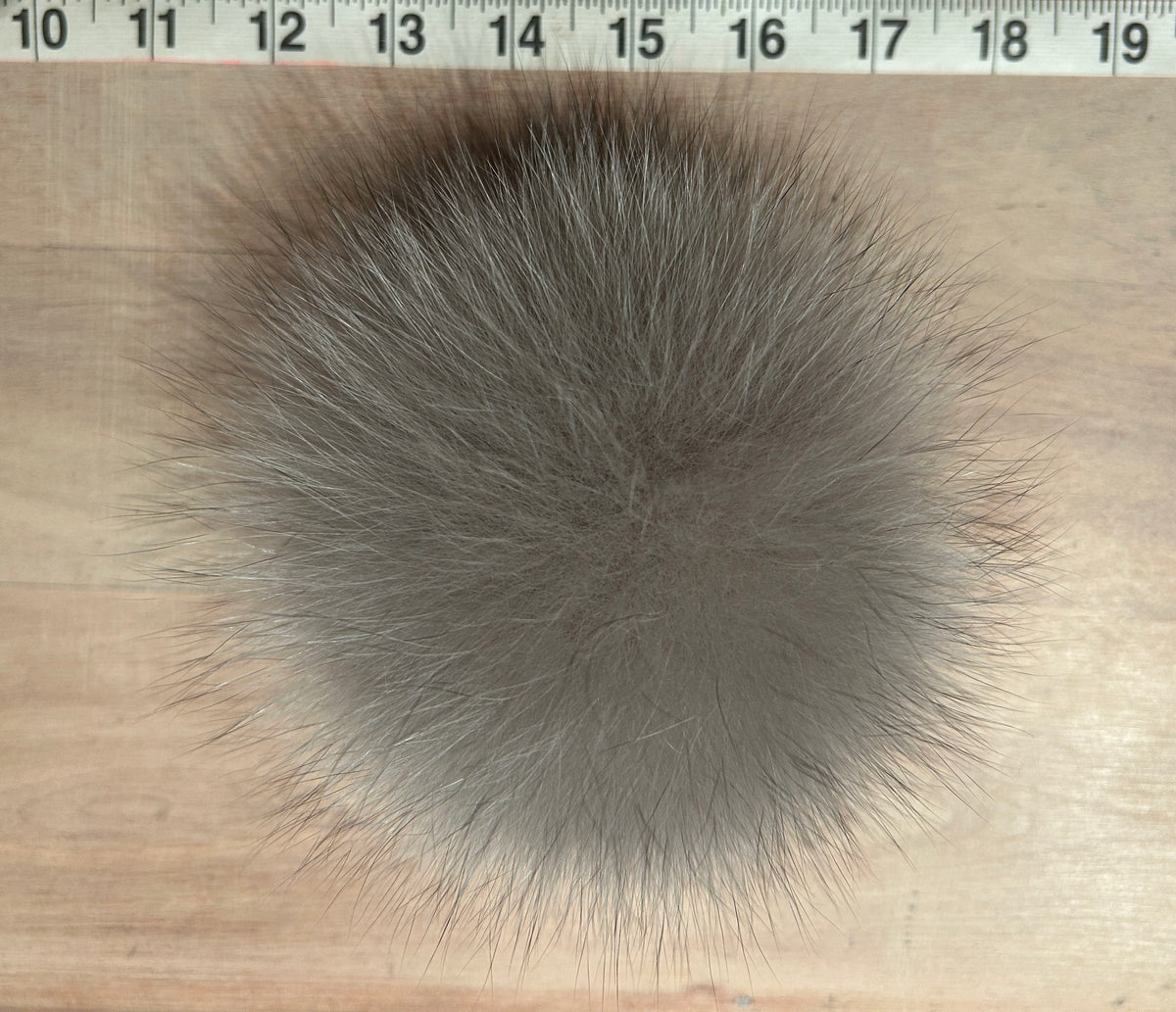Frosted Grey Fox Fur Pom, 5.5 Inch