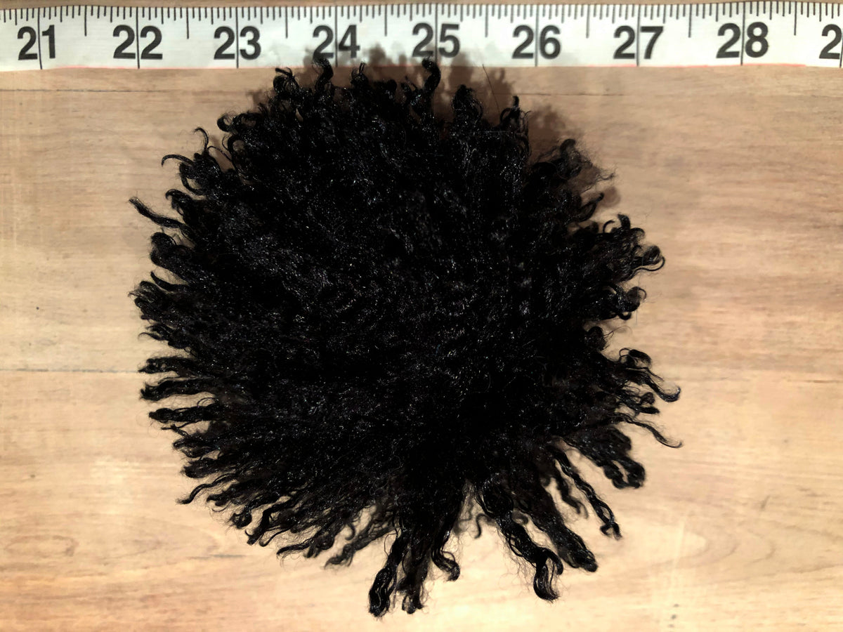 Black Curly Faux Fur Pom, 3.5 Inch
