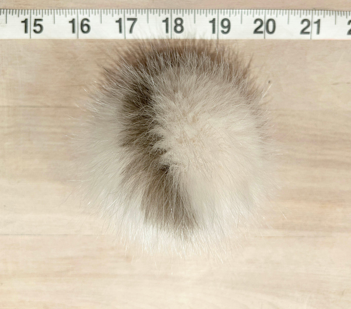Beige Taupe Stripe Mink Faux Fur Pom, 3 Inch