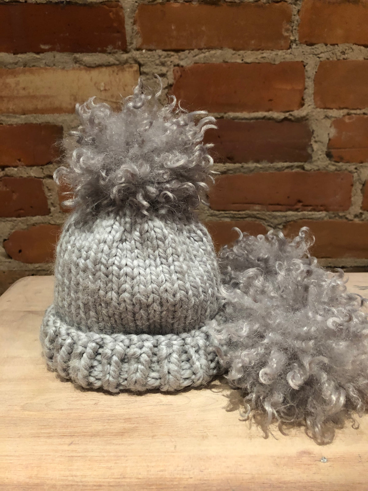 Grey Curly Lamb Hat Pom, 3.5 Inch