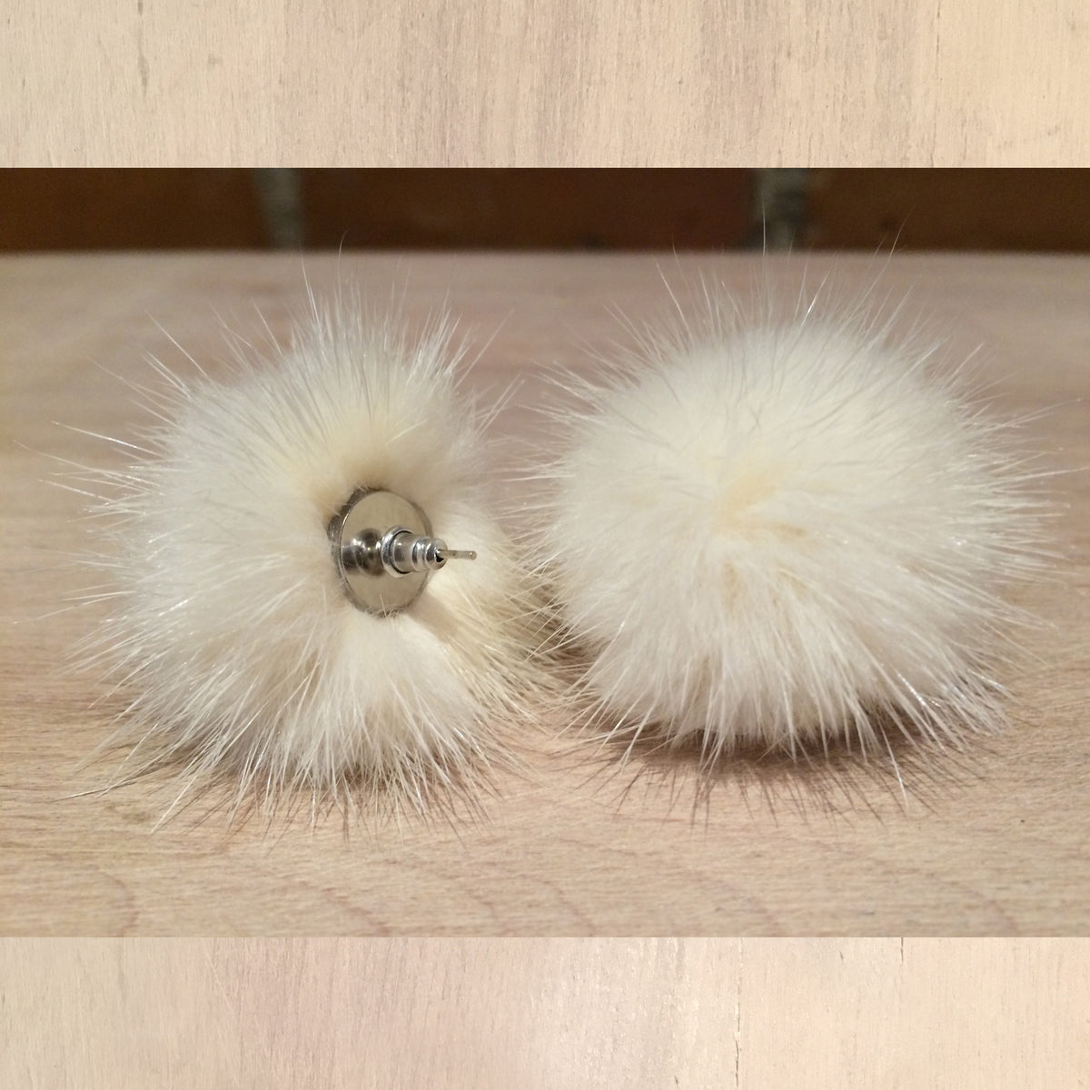 Ivory Mink Fur Pom Post Earrings