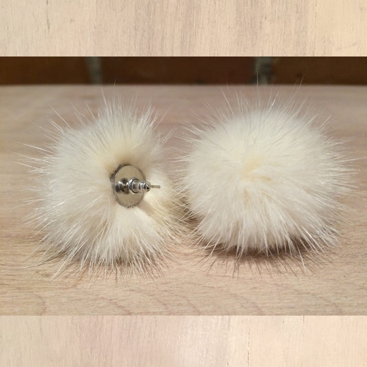 Ivory Mink Fur Pom Post Earrings