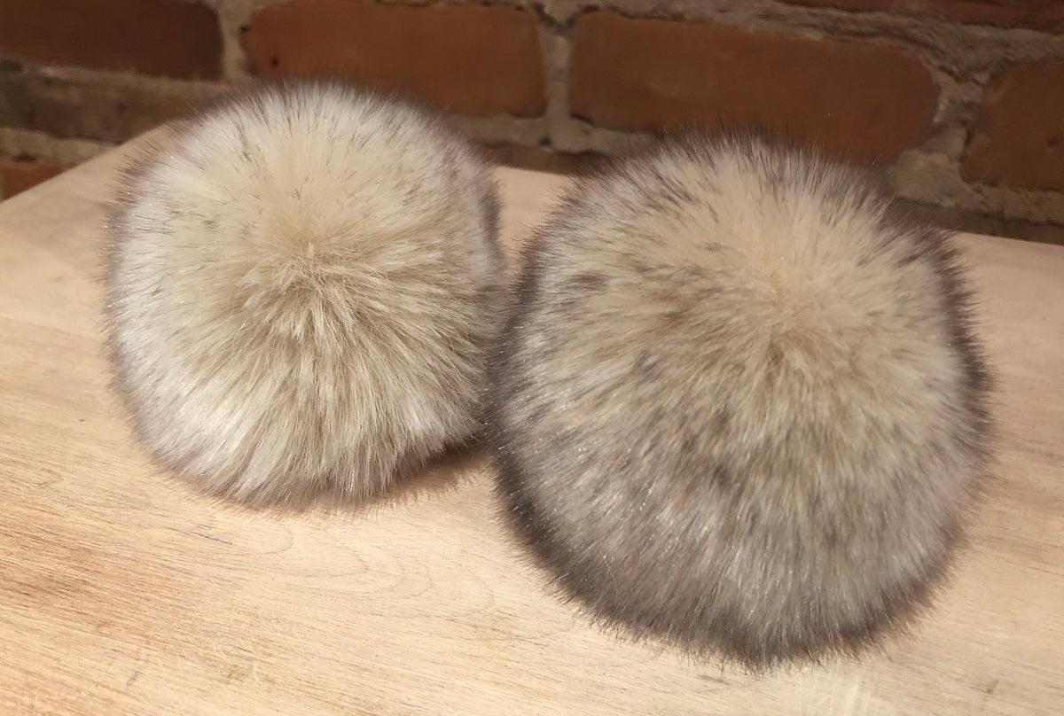 Beige Black Faux Fur Pom, 3.5Inch
