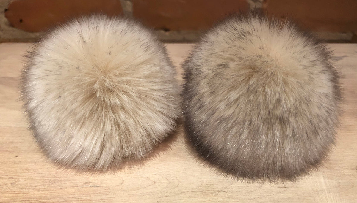 Beige Black Faux Fur Pom, 3.5Inch