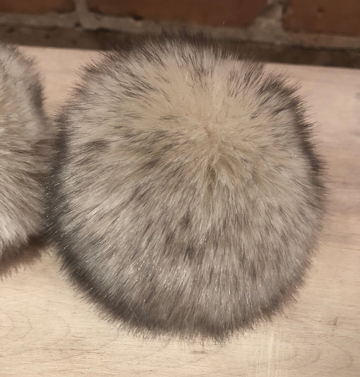 Beige Black Faux Fur Pom, 3.5Inch