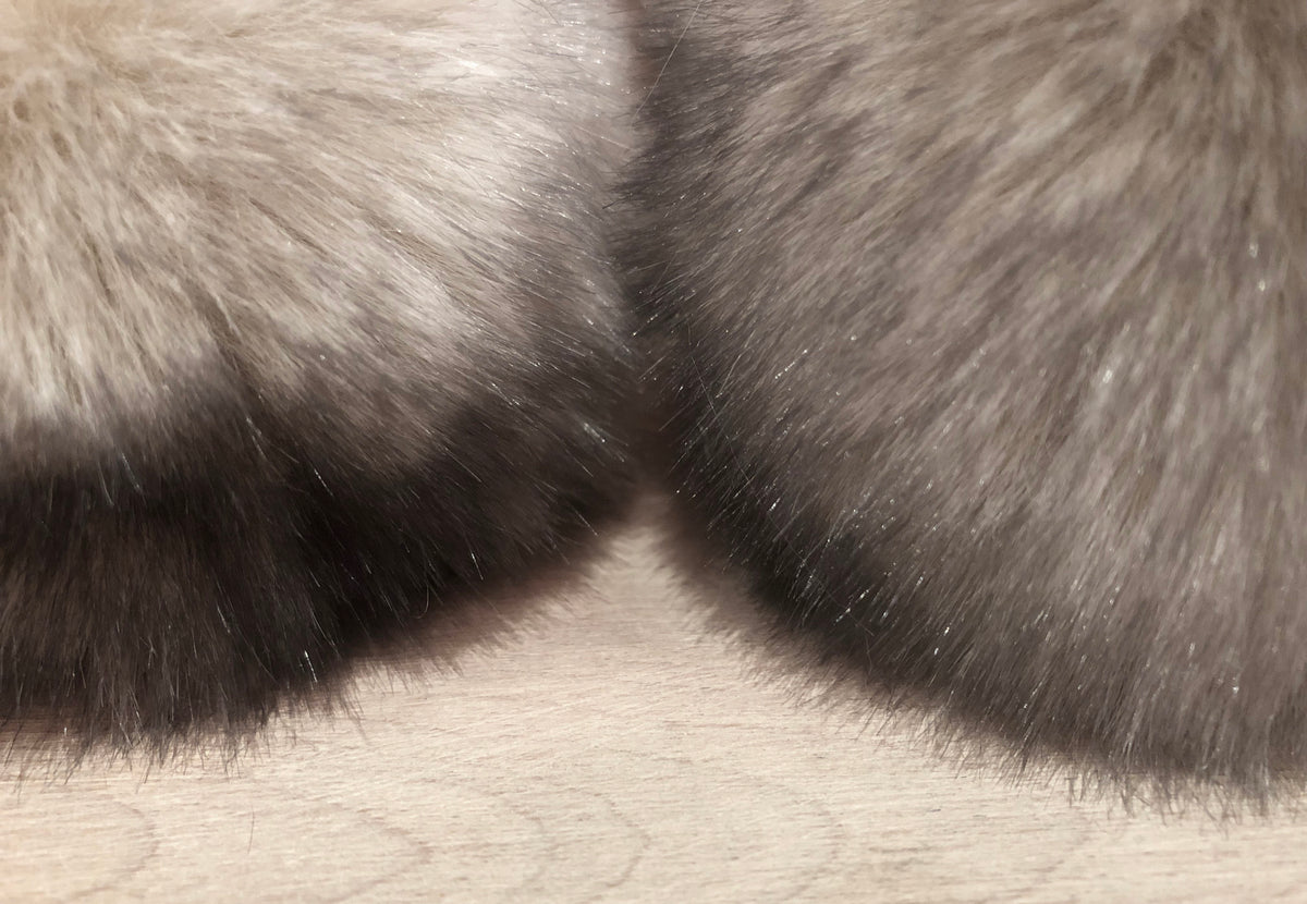 Beige Black Faux Fur Pom, 3.5Inch