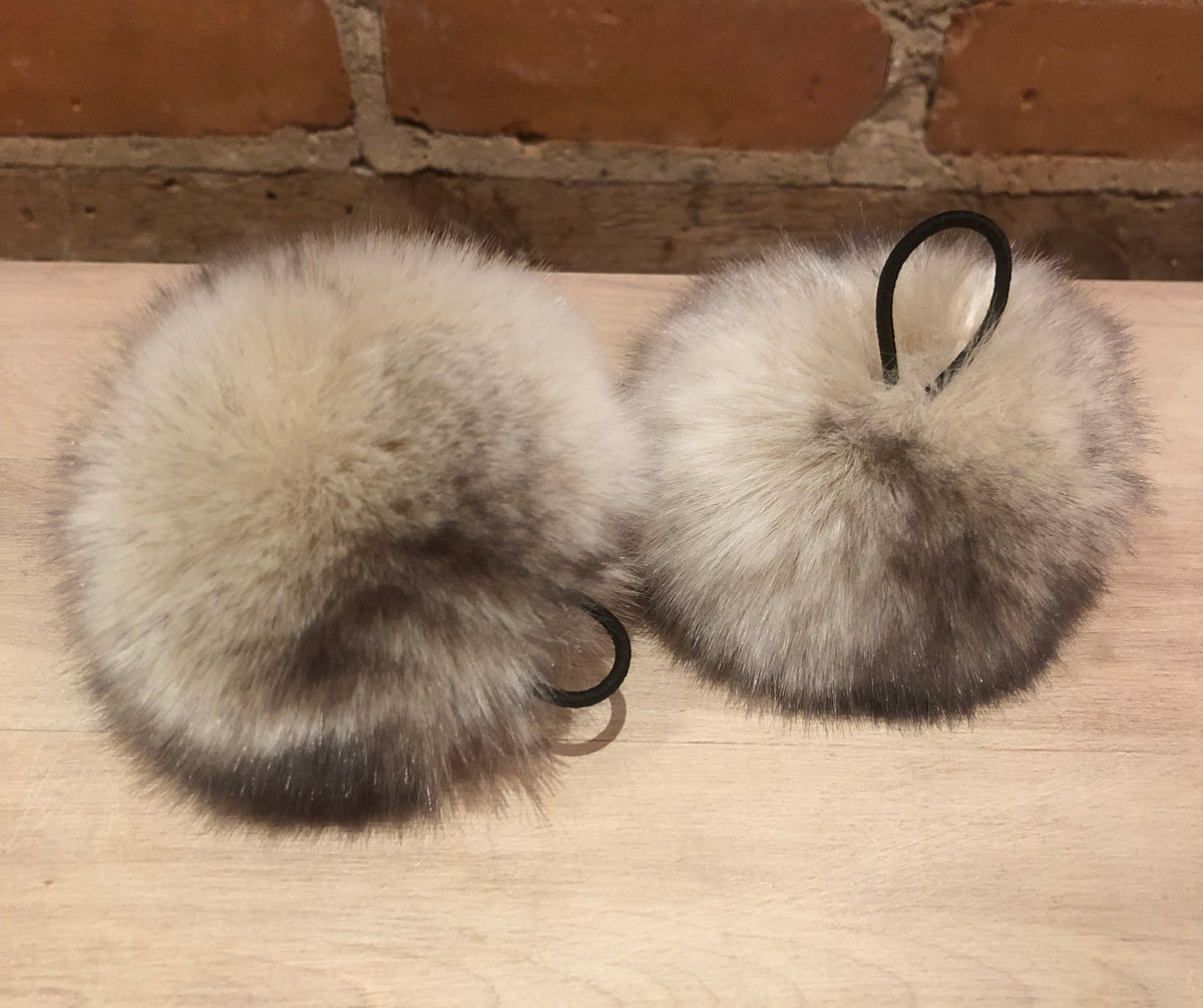 Beige Black Faux Fur Pom, 3.5Inch