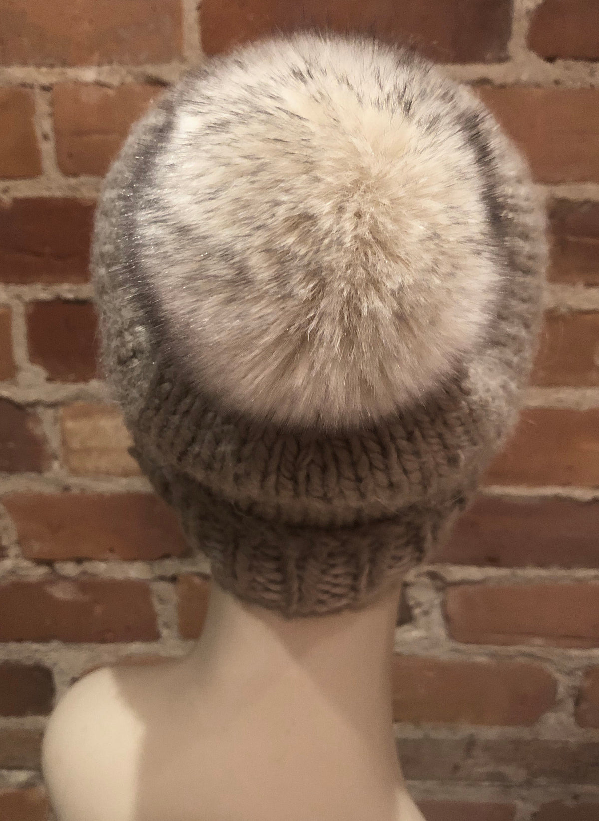 Beige Black Faux Fur Pom, 3.5Inch
