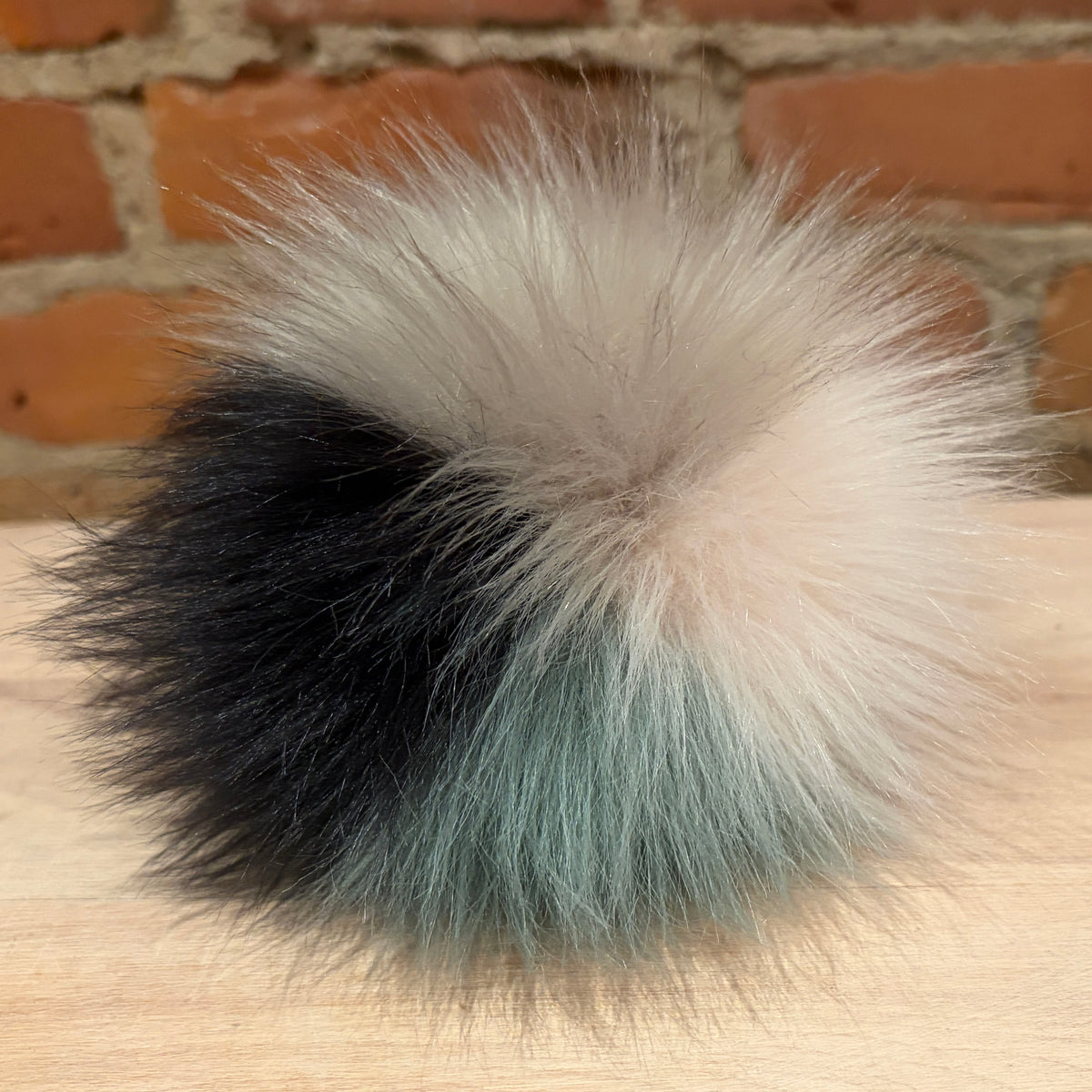 Green Pink Taupe Black Faur Fur Pom, 6 Inch