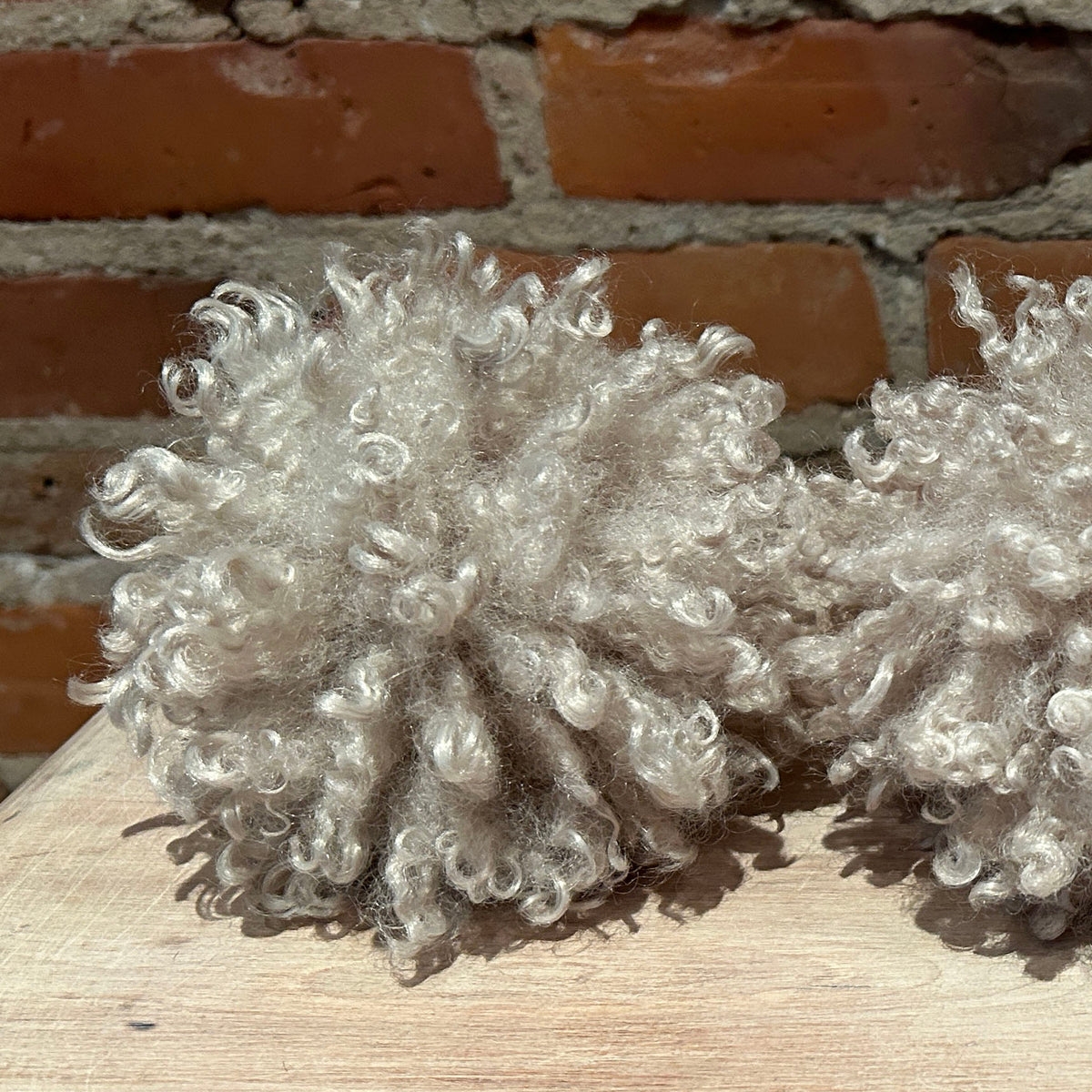 Beige Curly Lamb Hat Pom Pom, 5 inch
