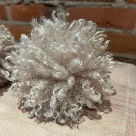 Beige Curly Lamb Hat Pom Pom, 5 inch