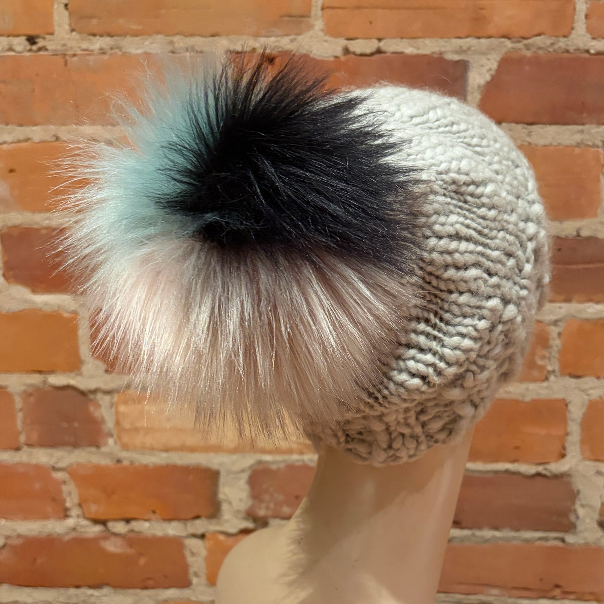 Green Pink Taupe Black Faur Fur Pom, 6 Inch