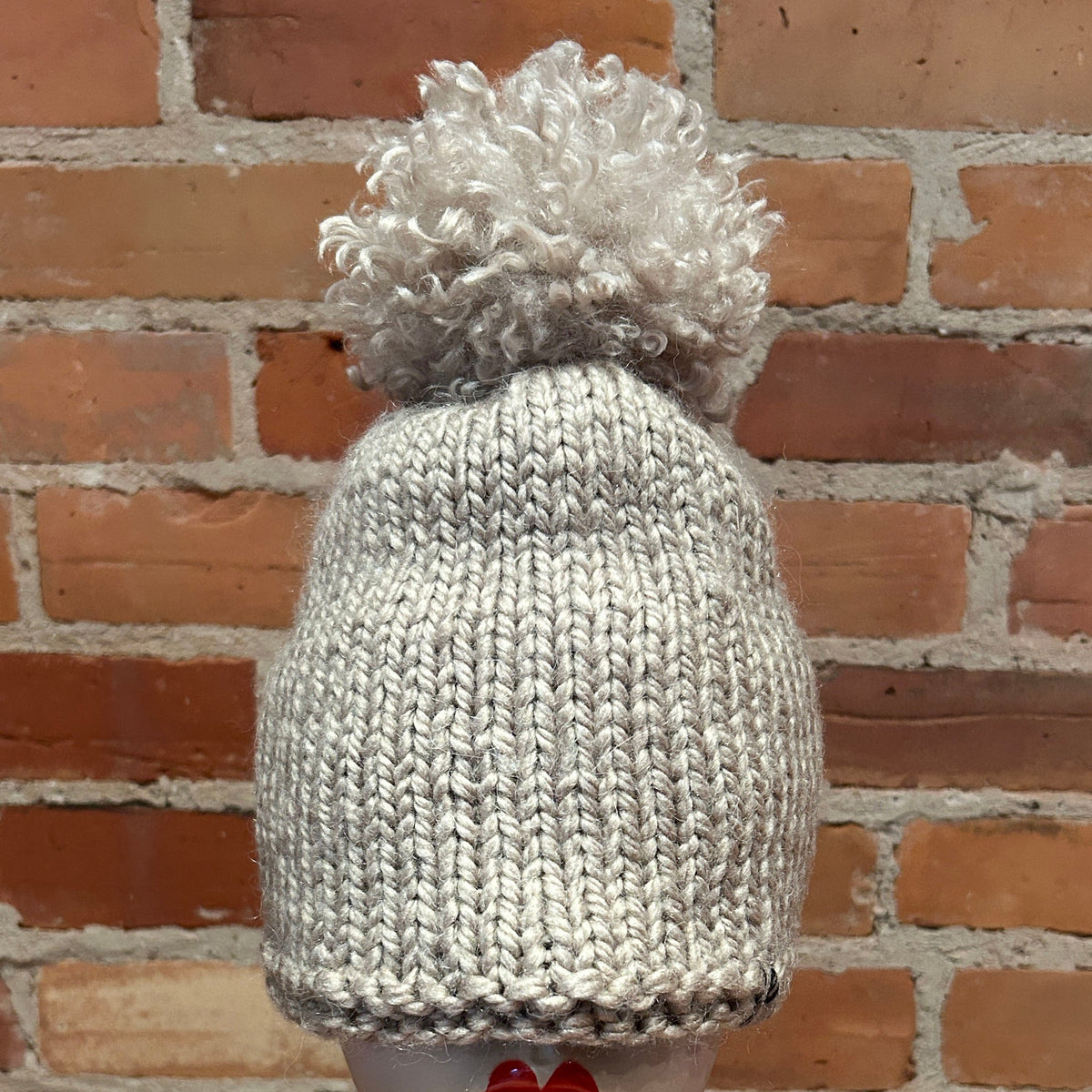 Beige Curly Lamb Hat Pom Pom, 5 inch