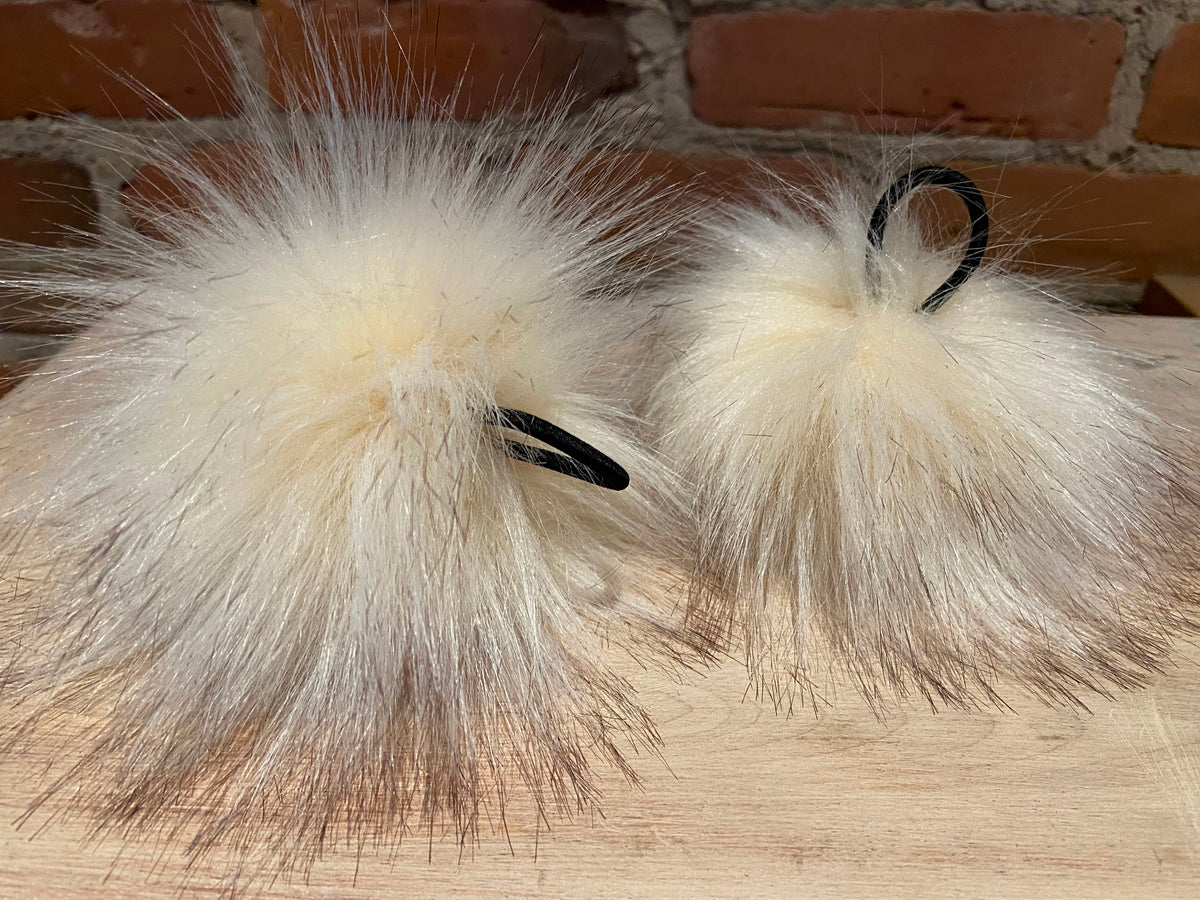 Ivory Peach Faux Fur Pom, 3.5 Inch