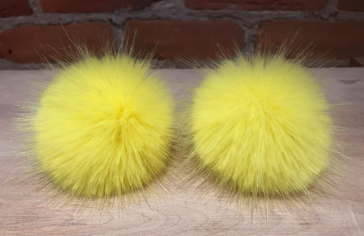Lemon Yellow Mink Faux Fur Pom, 2 Inch