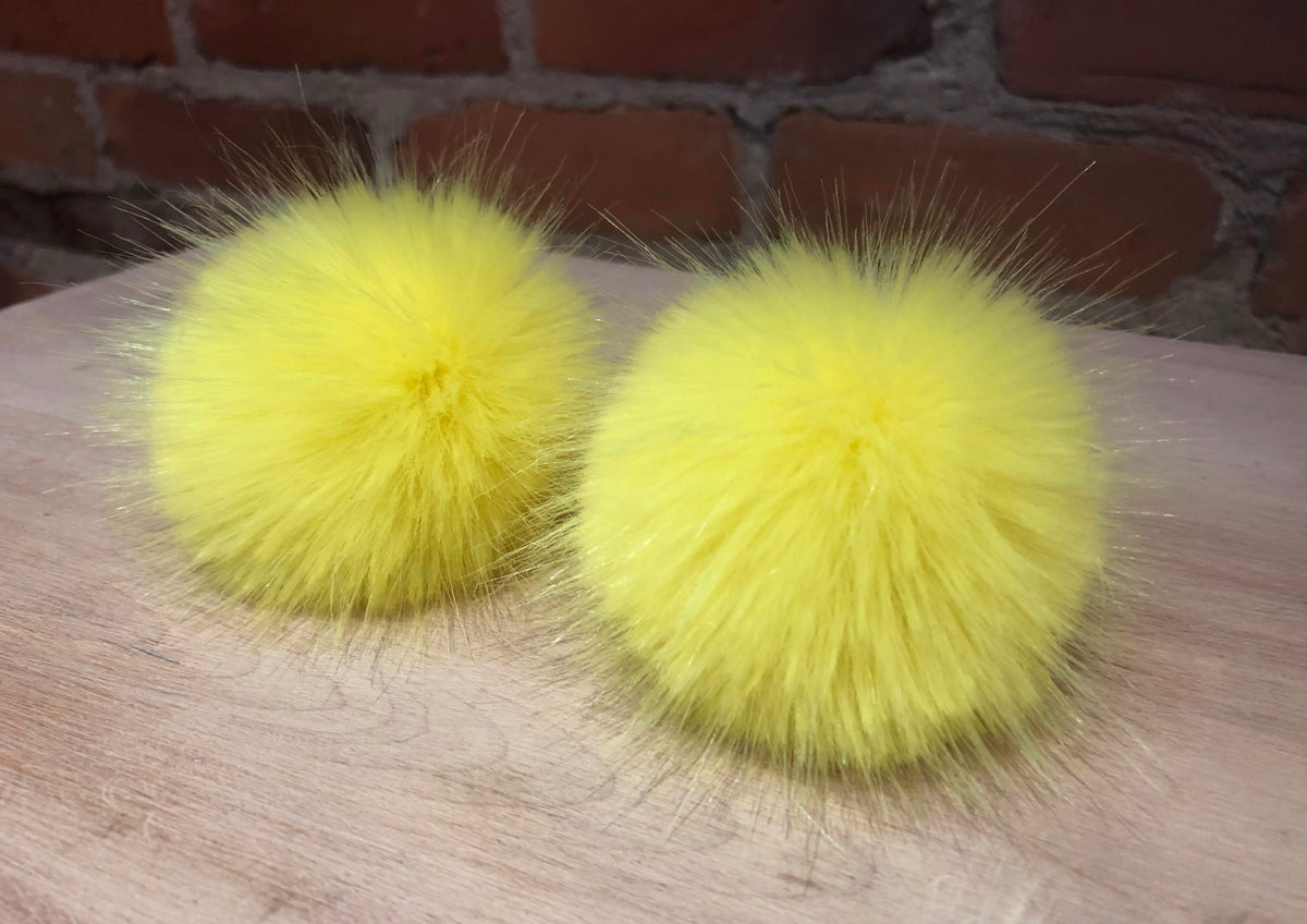 Lemon Yellow Mink Faux Fur Pom, 2 Inch