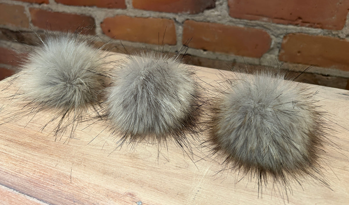 Grey Wolf Faux Fur Pom Pom, 3 Inch