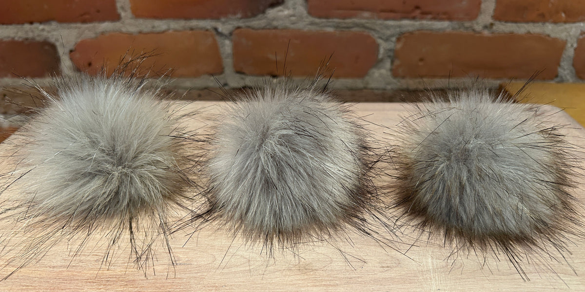 Grey Wolf Faux Fur Pom Pom, 3 Inch