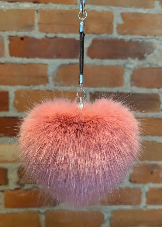 Pink Heart Faux Mink Fur Purse Pom