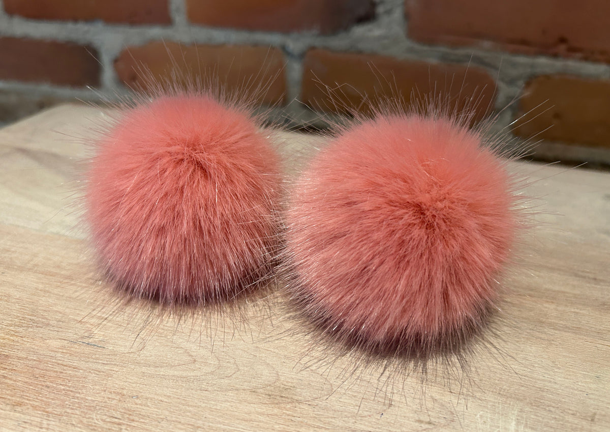 Rose Pink Faux Fur Pom, 2.5 Inch