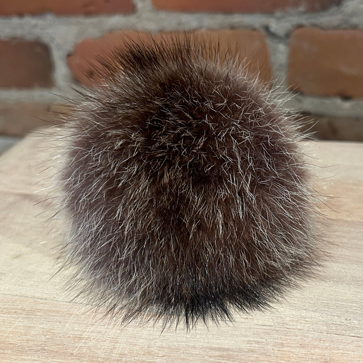 Brown Beige Raccoon Fur Hat Pom, 4 Inch