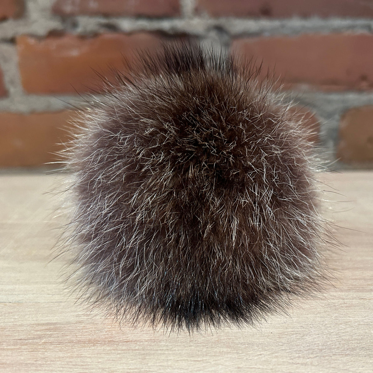 Brown Beige Raccoon Fur Hat Pom, 4 Inch