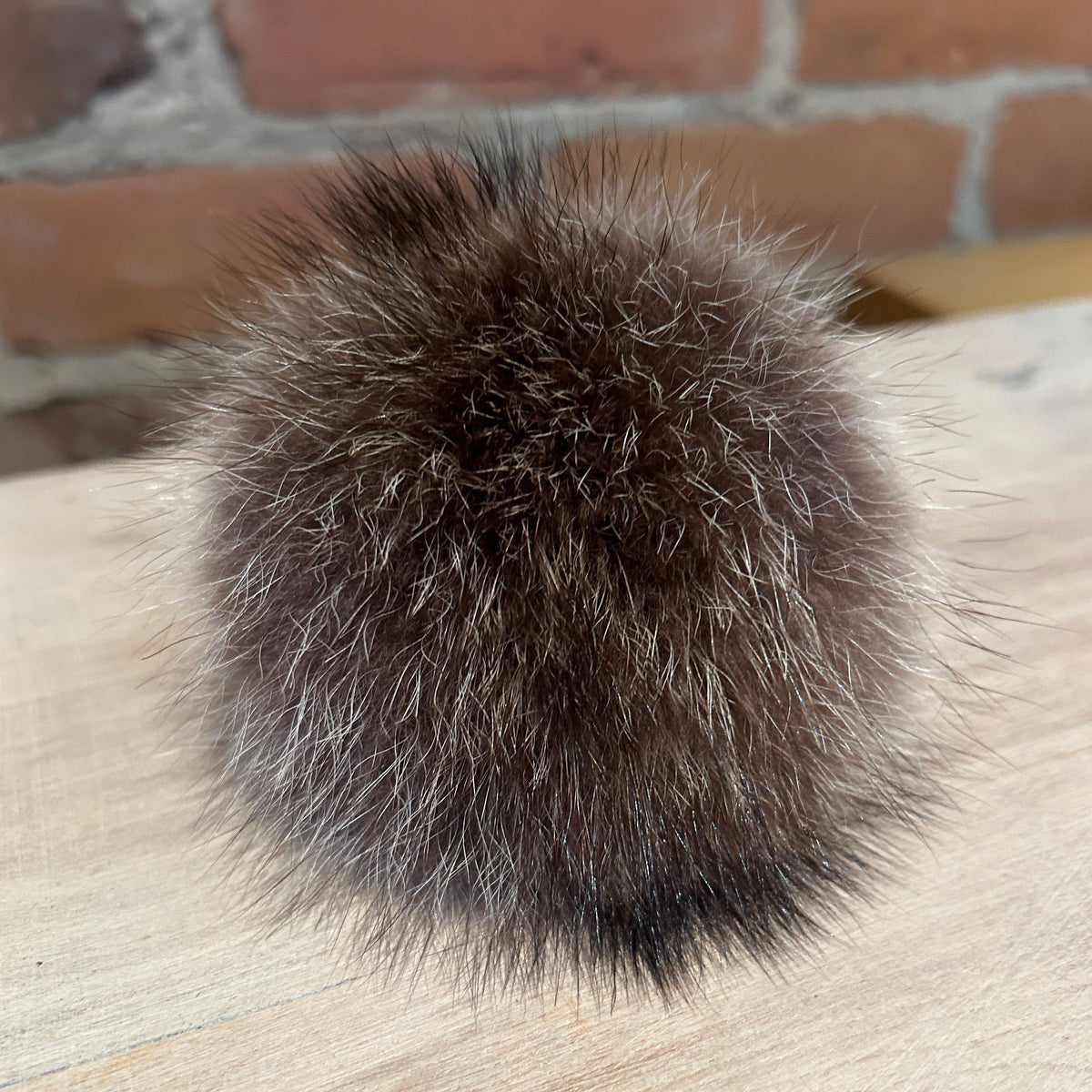 Brown Beige Raccoon Fur Hat Pom, 4 Inch