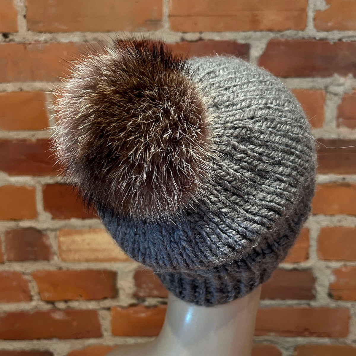 Brown Beige Raccoon Fur Hat Pom, 4 Inch