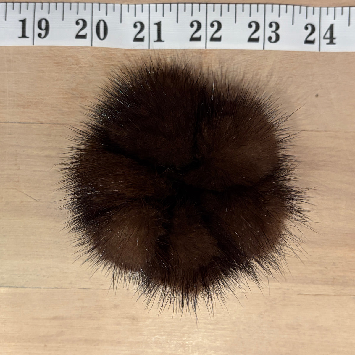Brown Mink Pom Pom Scrunchie, Petite