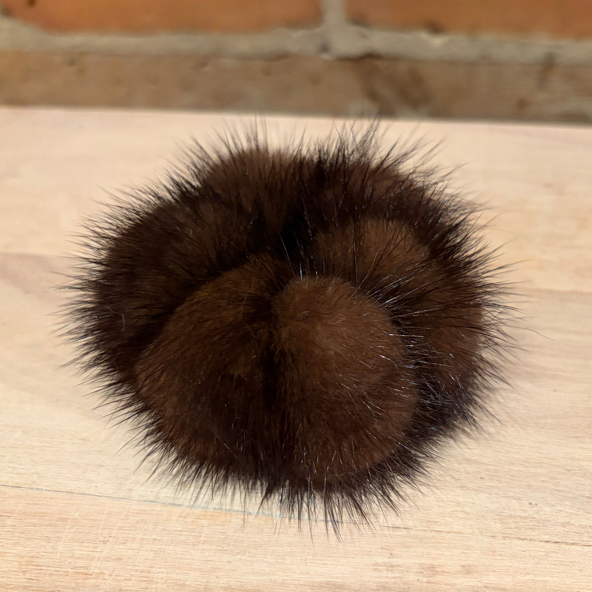 Brown Mink Pom Pom Scrunchie, Petite