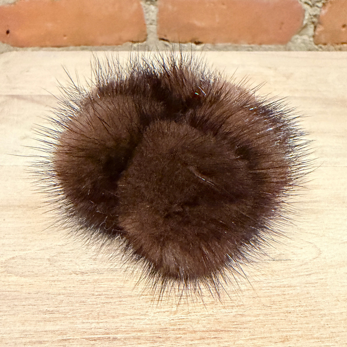 Brown Mink Pom Pom Scrunchie, Petite
