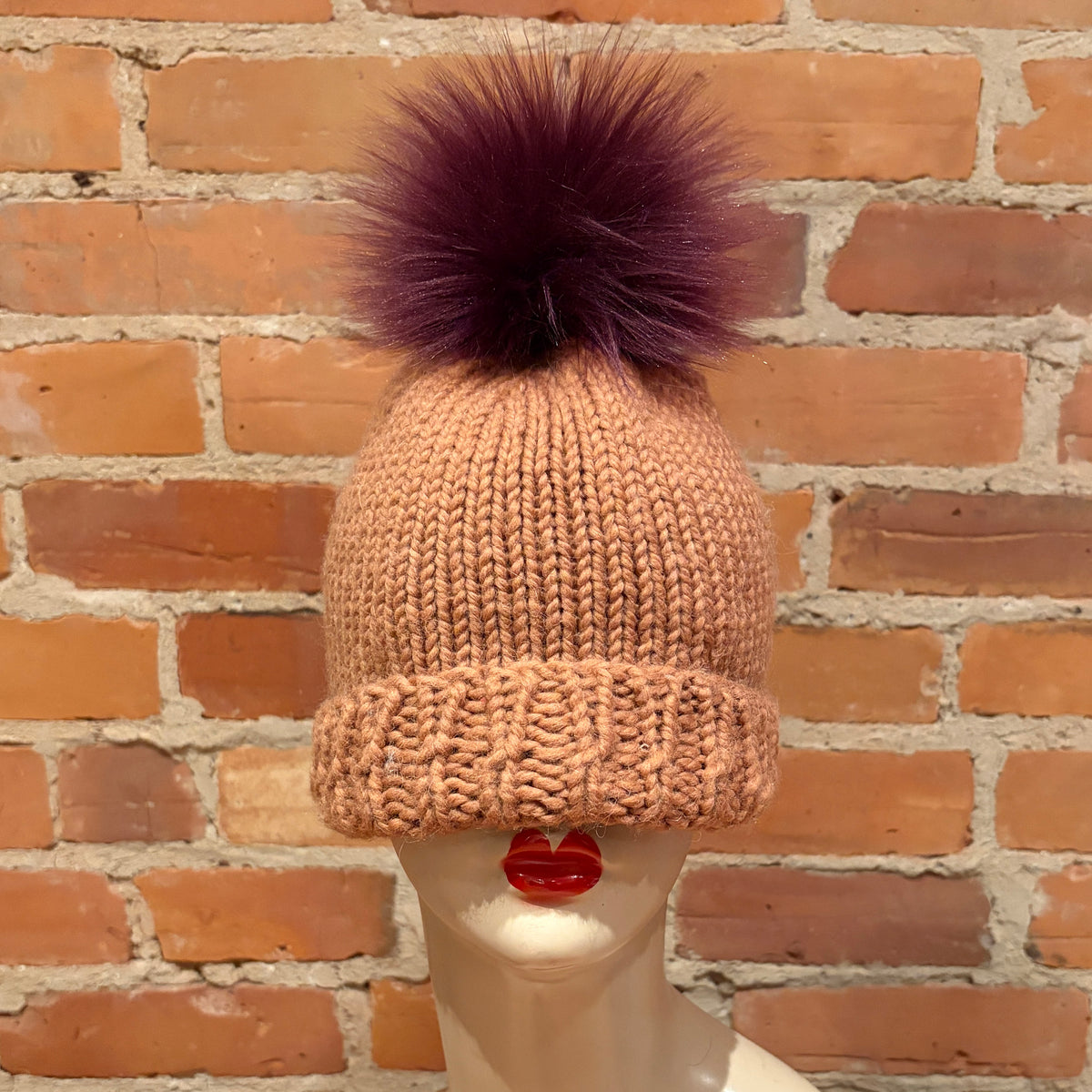 Burgundy Lamb Faux Fur Pom, 5 Inch