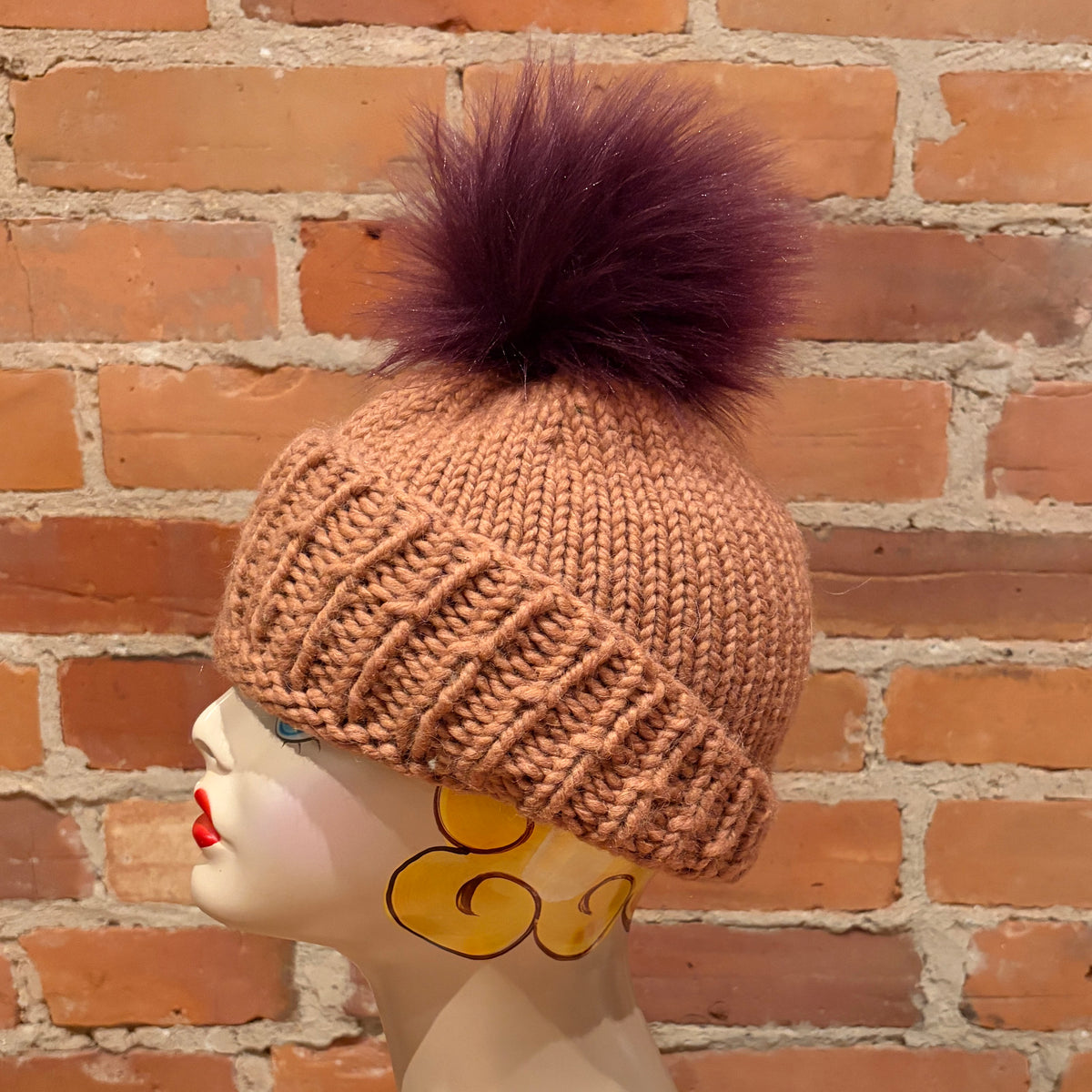 Burgundy Lamb Faux Fur Pom, 5 Inch