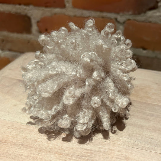 Beige Curly Lamb Faux Fur Pom, 4 Inch