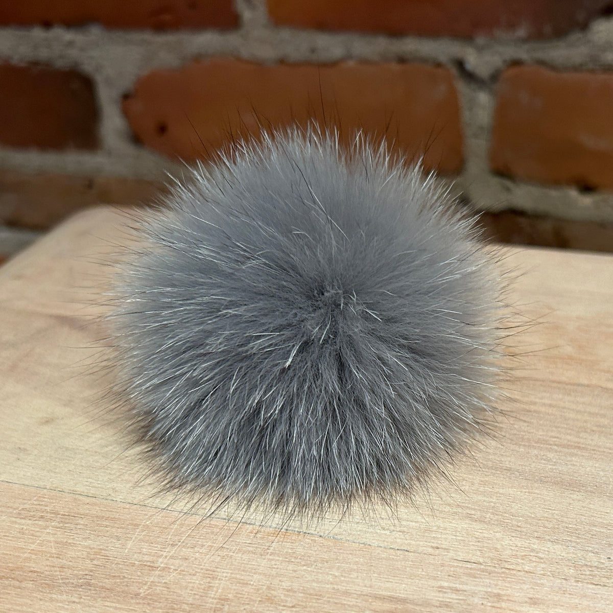 Shark Grey Fox Fur Pom, 3 Inch