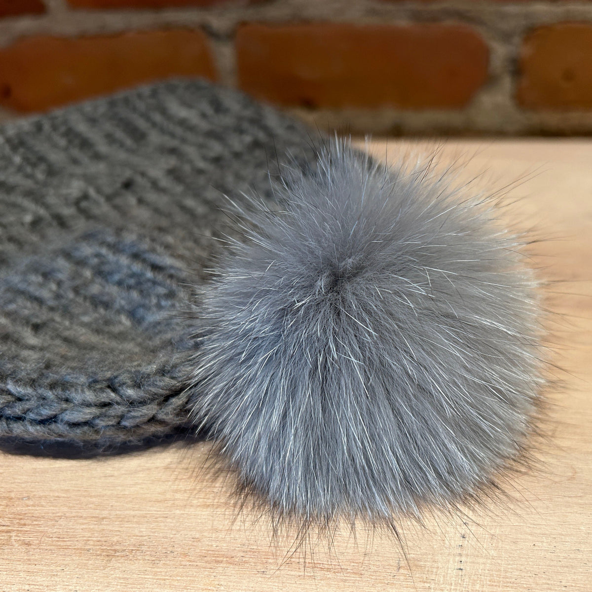 Shark Grey Fox Fur Pom, 3 Inch