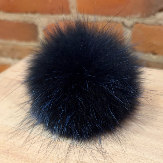 Navy Blue Fox Fur Pom, 4 Inch
