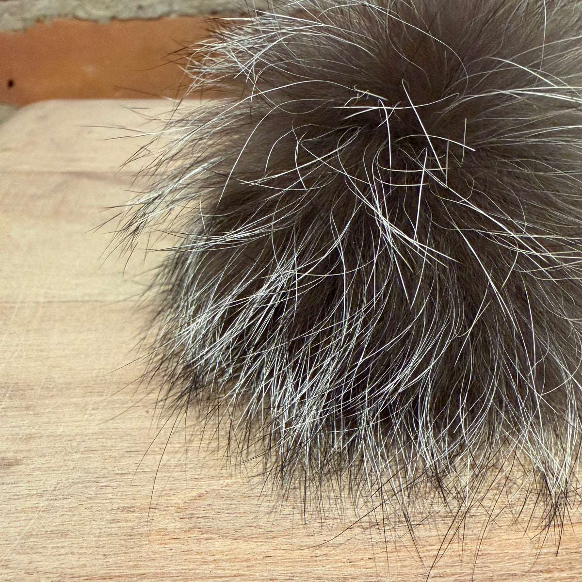 Silver Grey Fox Fur Pom, 3 Inch