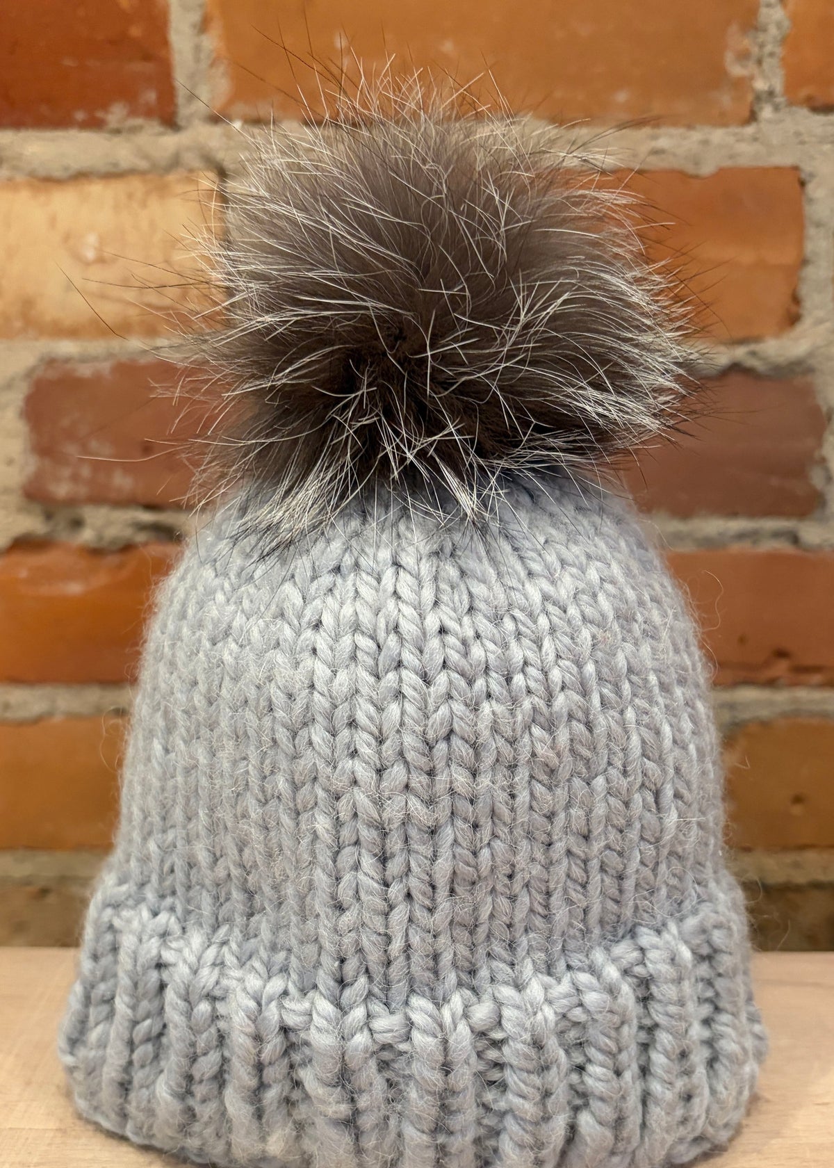 Silver Grey Fox Fur Pom, 3 Inch
