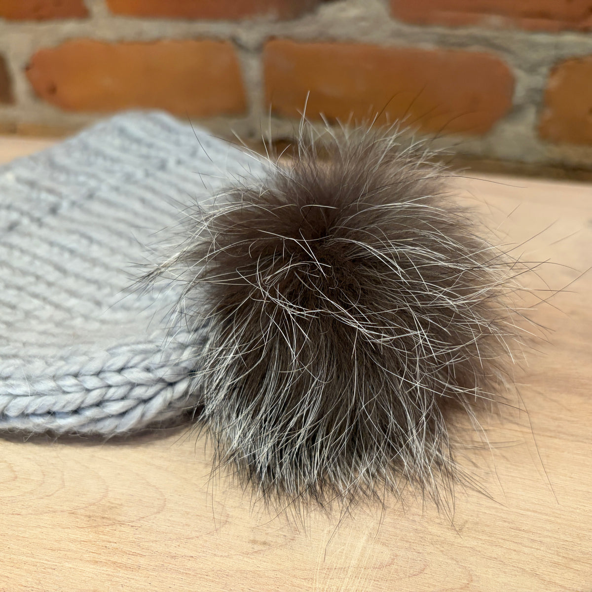 Silver Grey Fox Fur Pom, 3 Inch