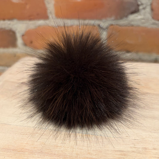 Dark Brown Beaver Faux Fur Pom, 3 Inch