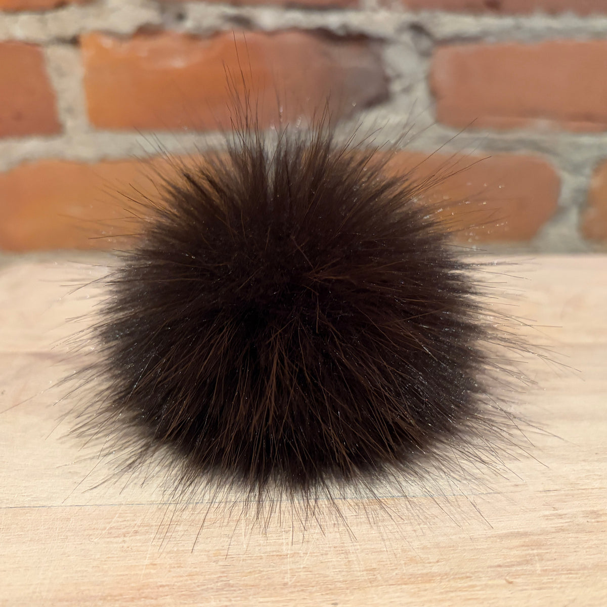 Dark Brown Beaver Faux Fur Pom, 3 Inch