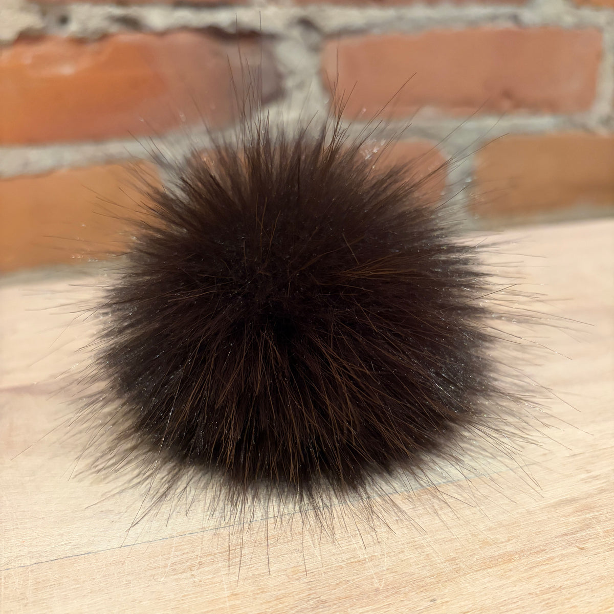 Dark Brown Beaver Faux Fur Pom, 3 Inch