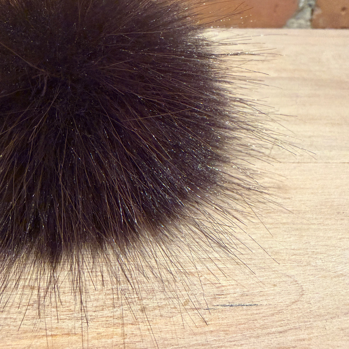 Dark Brown Beaver Faux Fur Pom, 3 Inch