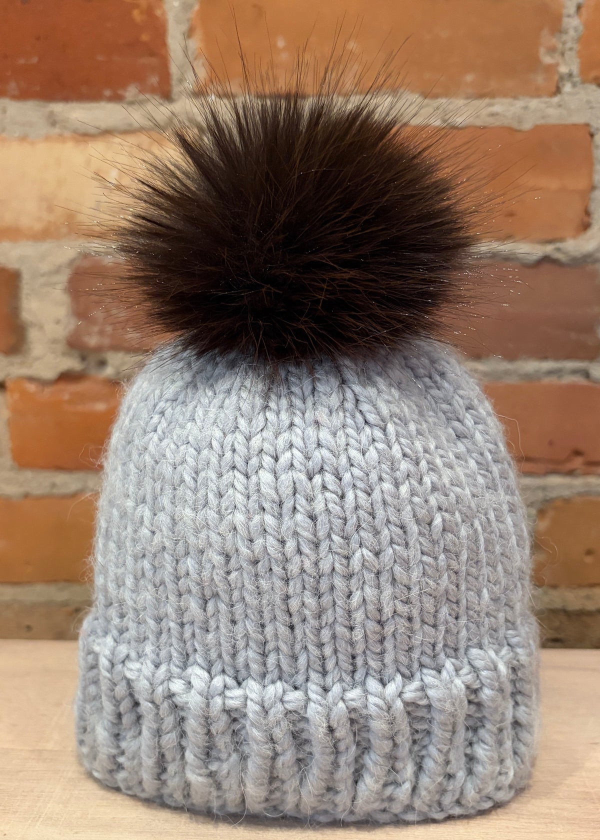 Dark Brown Beaver Faux Fur Pom, 3 Inch