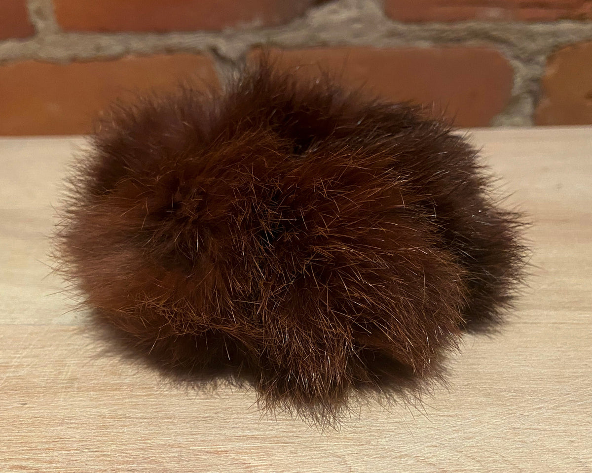 Brown Rabbit Fur Pom Pom Scrunchie