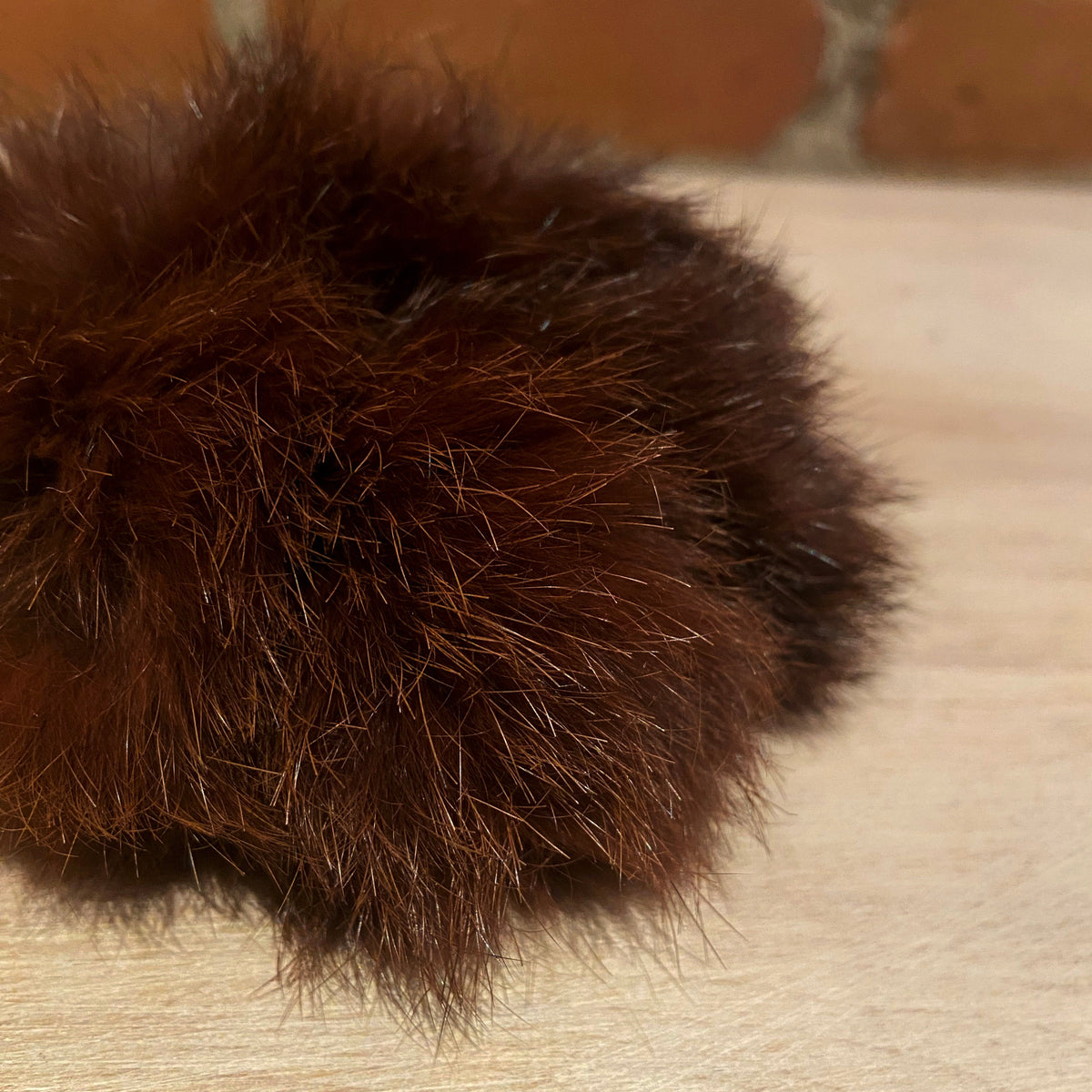 Brown Rabbit Fur Pom Pom Scrunchie