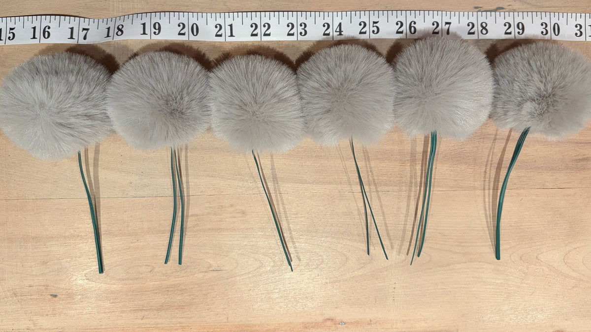 Six Silver Bells Grey Pom Ornaments