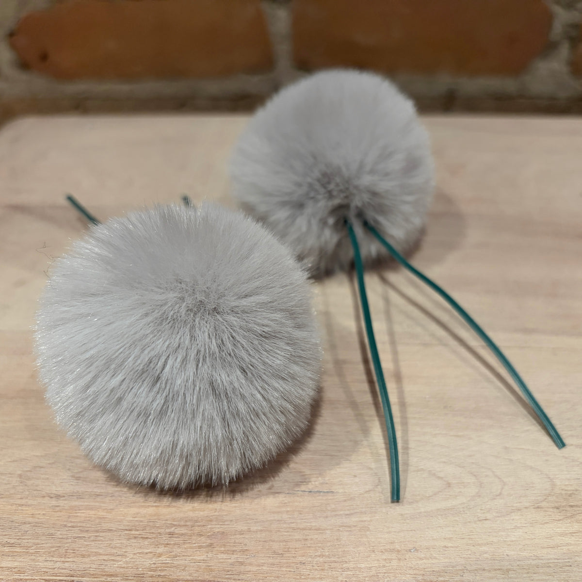 Six Silver Bells Grey Pom Ornaments
